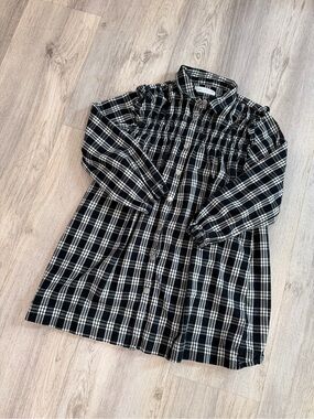 Zara Black and White Plaid Smocked Dress